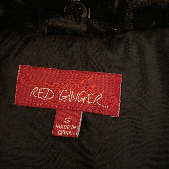 Red Ginger Womens Puffer Vest Size Small Black Zippered Velvet Appliqué - Picture 9 of 9